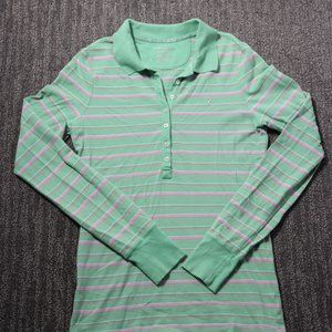 American Eagle Outfitters Women's Medium Green And Pink Stripe Long Sleeve Top